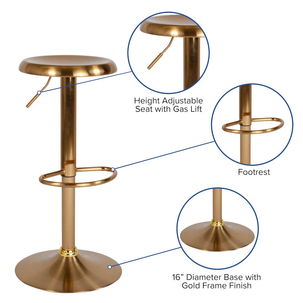 Adjustable Height Retro Barstool in Gold Finish