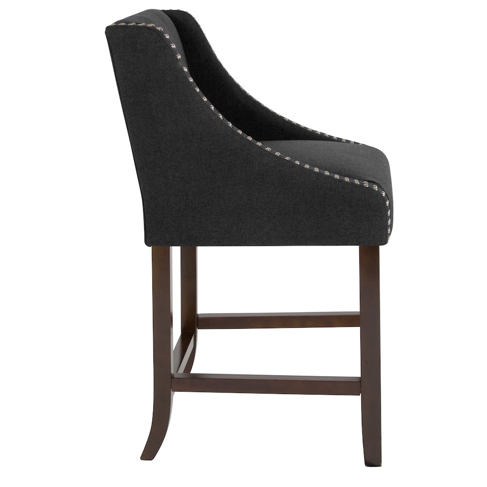 24" High Walnut Counter Height Stool with Accent Nail Trim in Charcoal Fabric