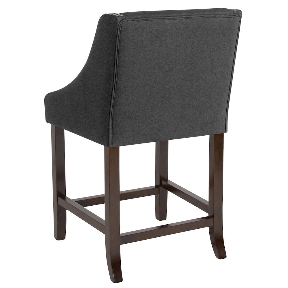 24" High Walnut Counter Height Stool with Accent Nail Trim in Charcoal Fabric