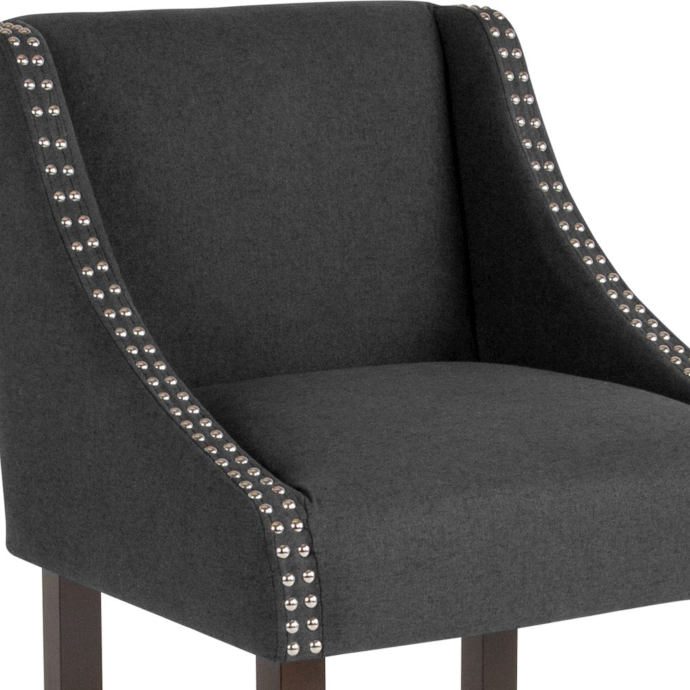 24" High Walnut Counter Height Stool with Accent Nail Trim in Charcoal Fabric