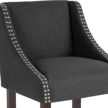 24" High Walnut Counter Height Stool with Accent Nail Trim in Charcoal Fabric