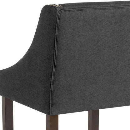 24" High Walnut Counter Height Stool with Accent Nail Trim in Charcoal Fabric