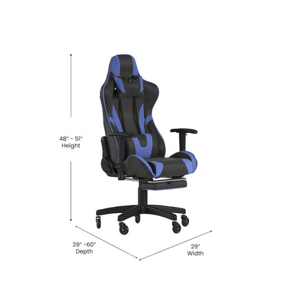 X30 Gaming Chair Racing Computer Chair with Back, Slide-Out Footrest, in Blue