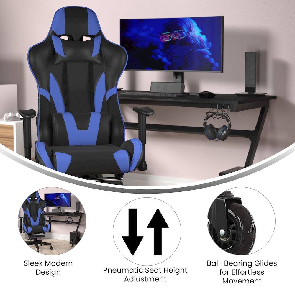 X30 Gaming Chair Racing Computer Chair with Back, Slide-Out Footrest, in Blue