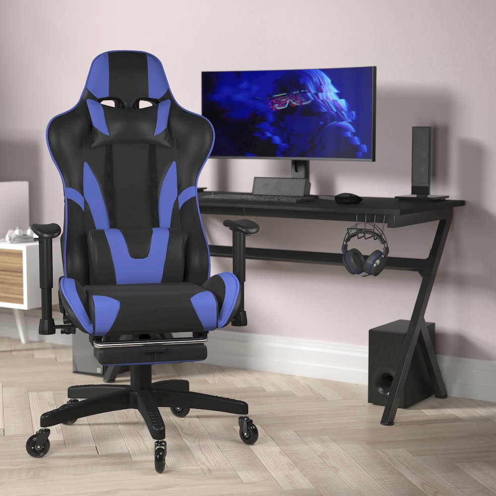 X30 Gaming Chair Racing Computer Chair with Back, Slide-Out Footrest, in Blue