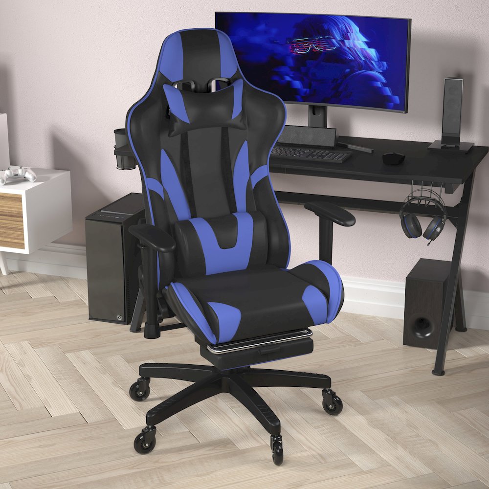 X30 Gaming Chair Racing Computer Chair with Back, Slide-Out Footrest, in Blue