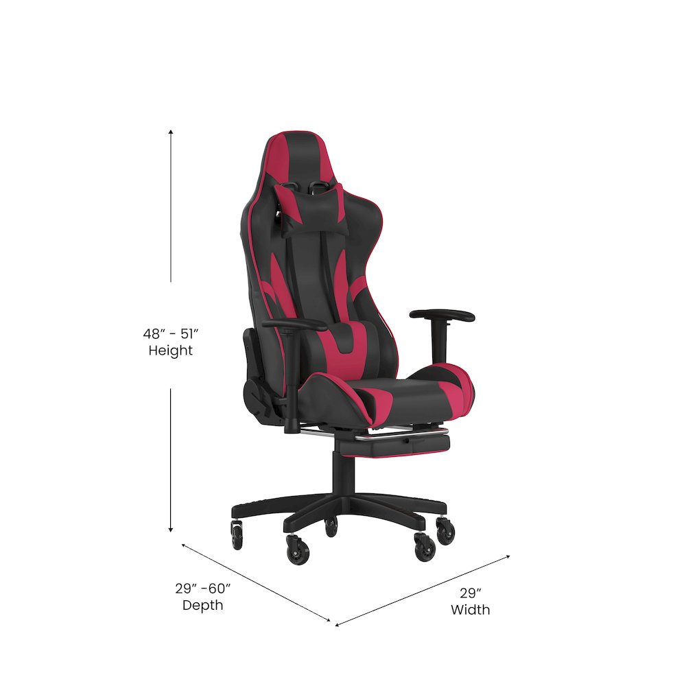 X30 Gaming Chair Racing Computer Chair with Back, Slide-Out Footrest, in Red