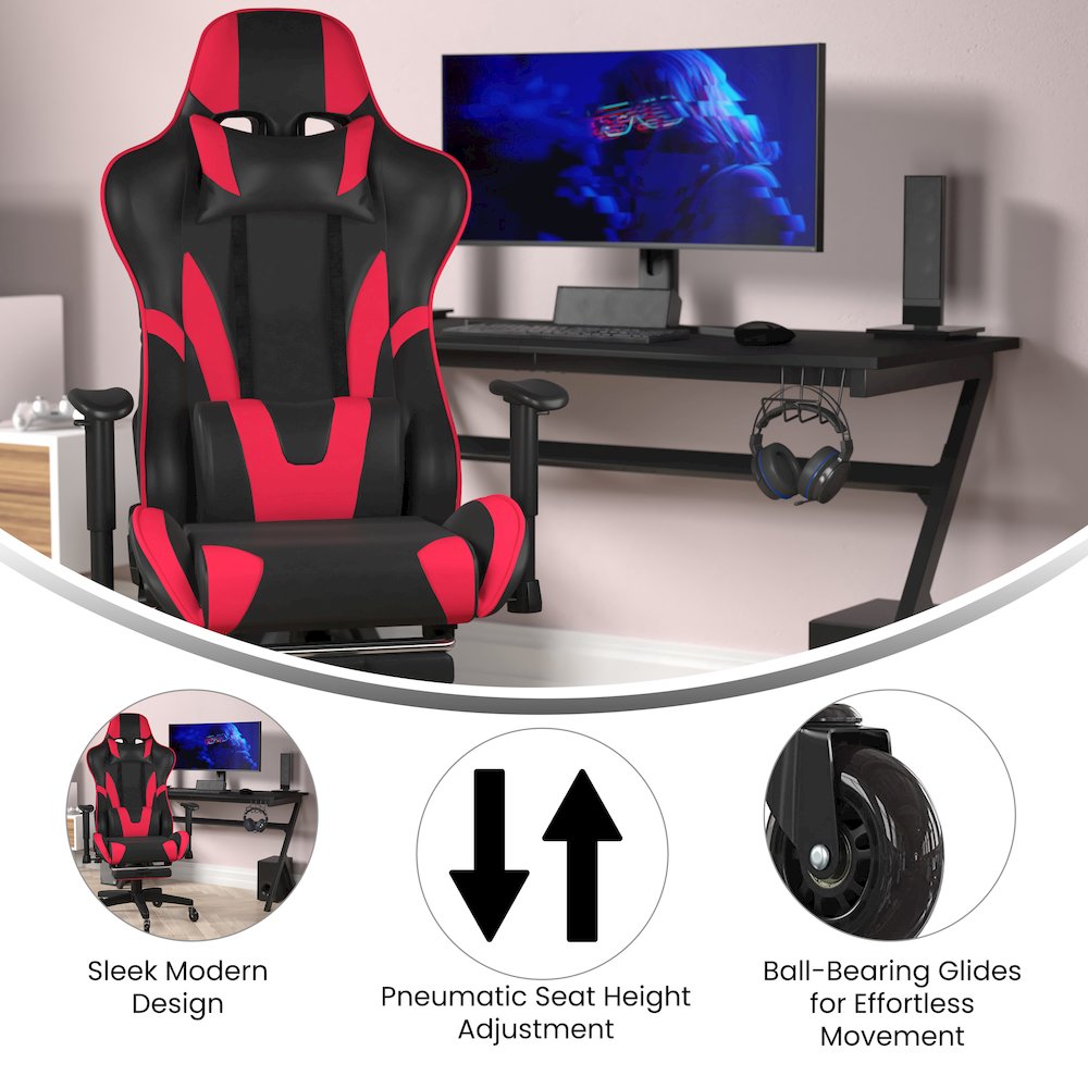 X30 Gaming Chair Racing Computer Chair with Back, Slide-Out Footrest, in Red