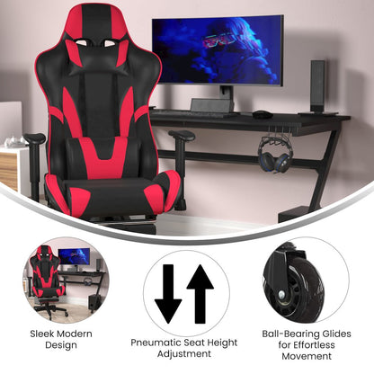 X30 Gaming Chair Racing Computer Chair with Back, Slide-Out Footrest, in Red