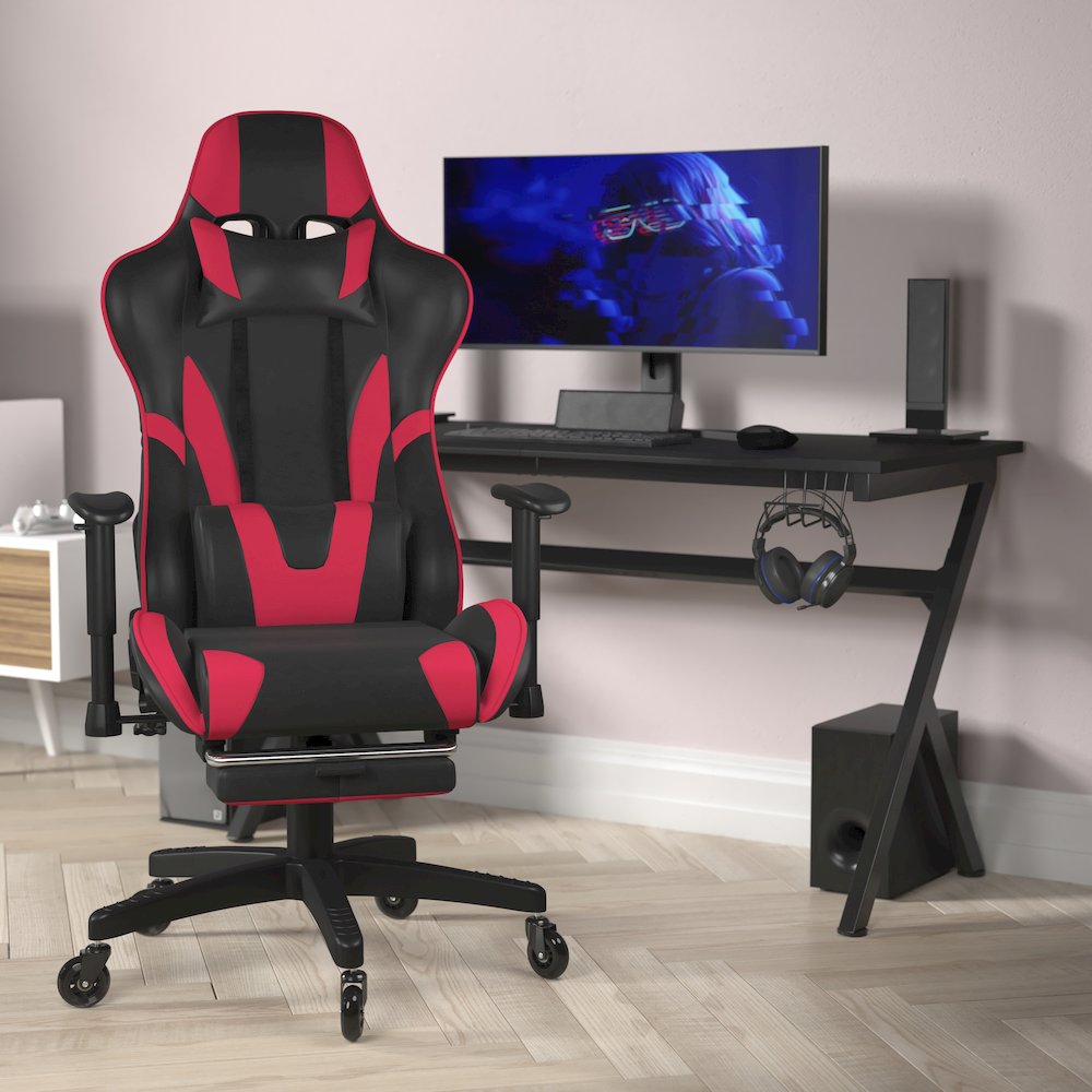 X30 Gaming Chair Racing Computer Chair with Back, Slide-Out Footrest, in Red