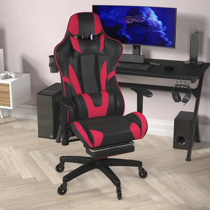 X30 Gaming Chair Racing Computer Chair with Back, Slide-Out Footrest, in Red