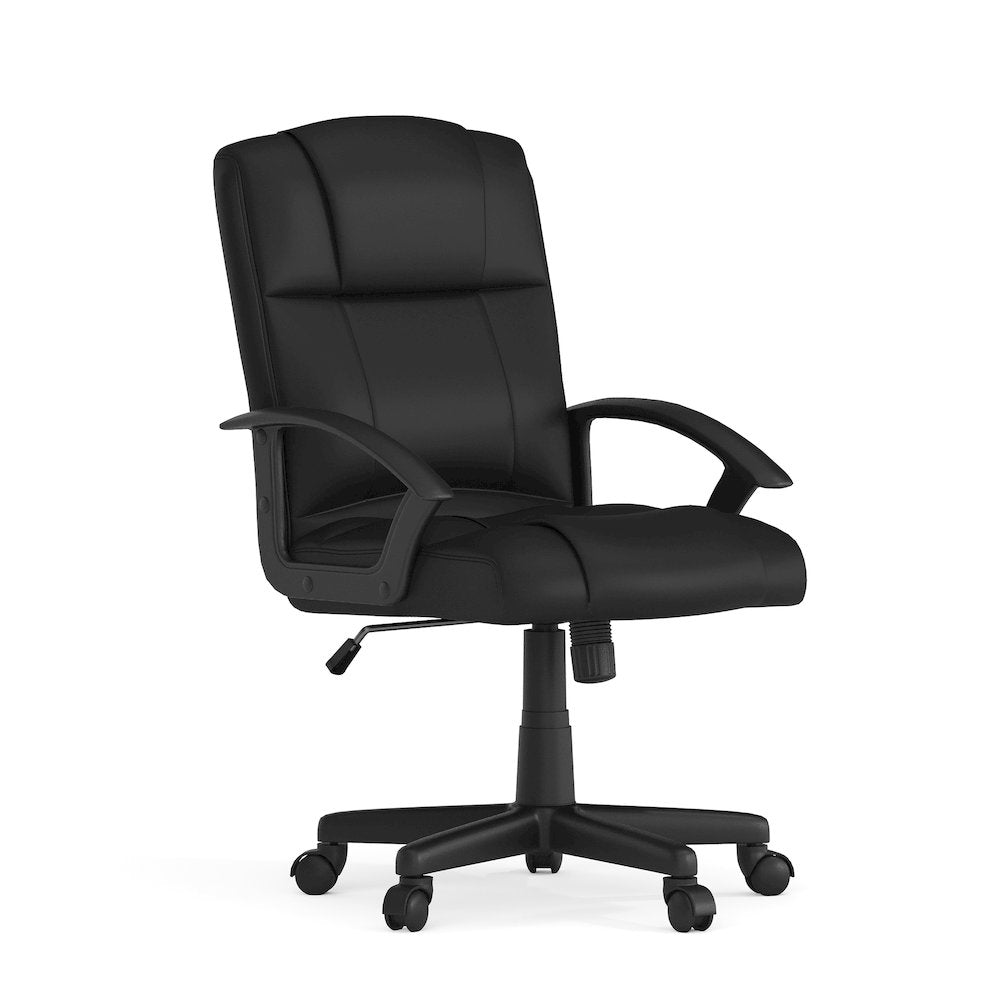 Flash Fundamentals Mid-Back Black LeatherSoft-Padded Task Office Chair with Arms