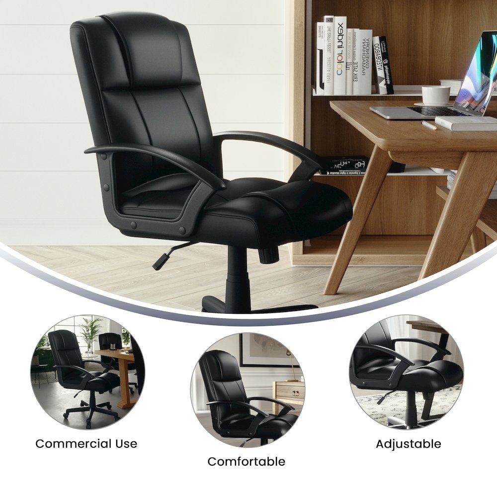 Flash Fundamentals Mid-Back Black LeatherSoft-Padded Task Office Chair with Arms