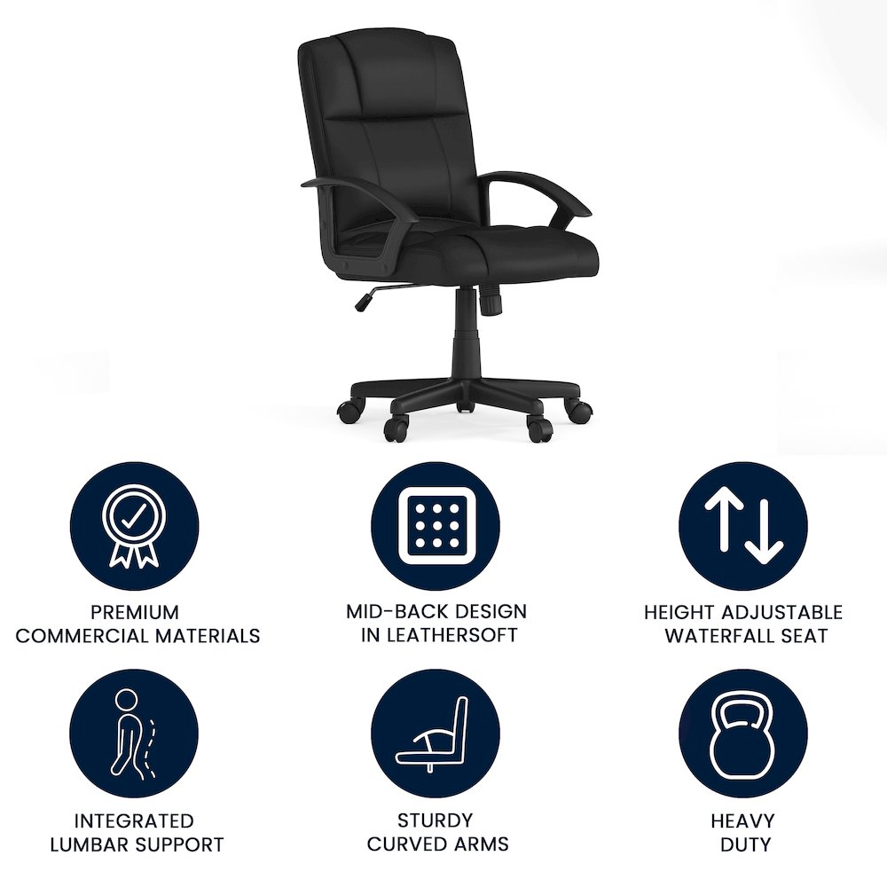 Flash Fundamentals Mid-Back Black LeatherSoft-Padded Task Office Chair with Arms