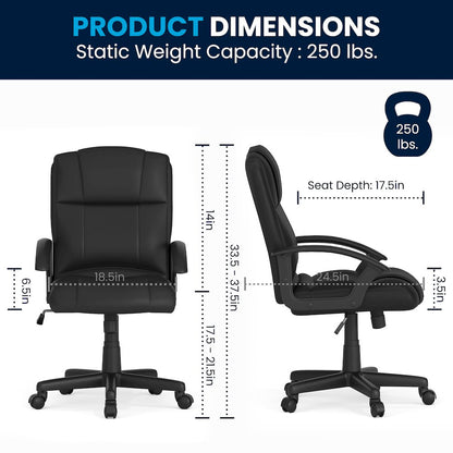 Flash Fundamentals Mid-Back Black LeatherSoft-Padded Task Office Chair with Arms