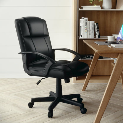 Flash Fundamentals Mid-Back Black LeatherSoft-Padded Task Office Chair with Arms