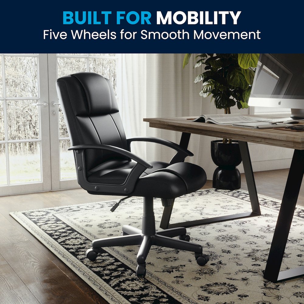 Flash Fundamentals Mid-Back Black LeatherSoft-Padded Task Office Chair with Arms