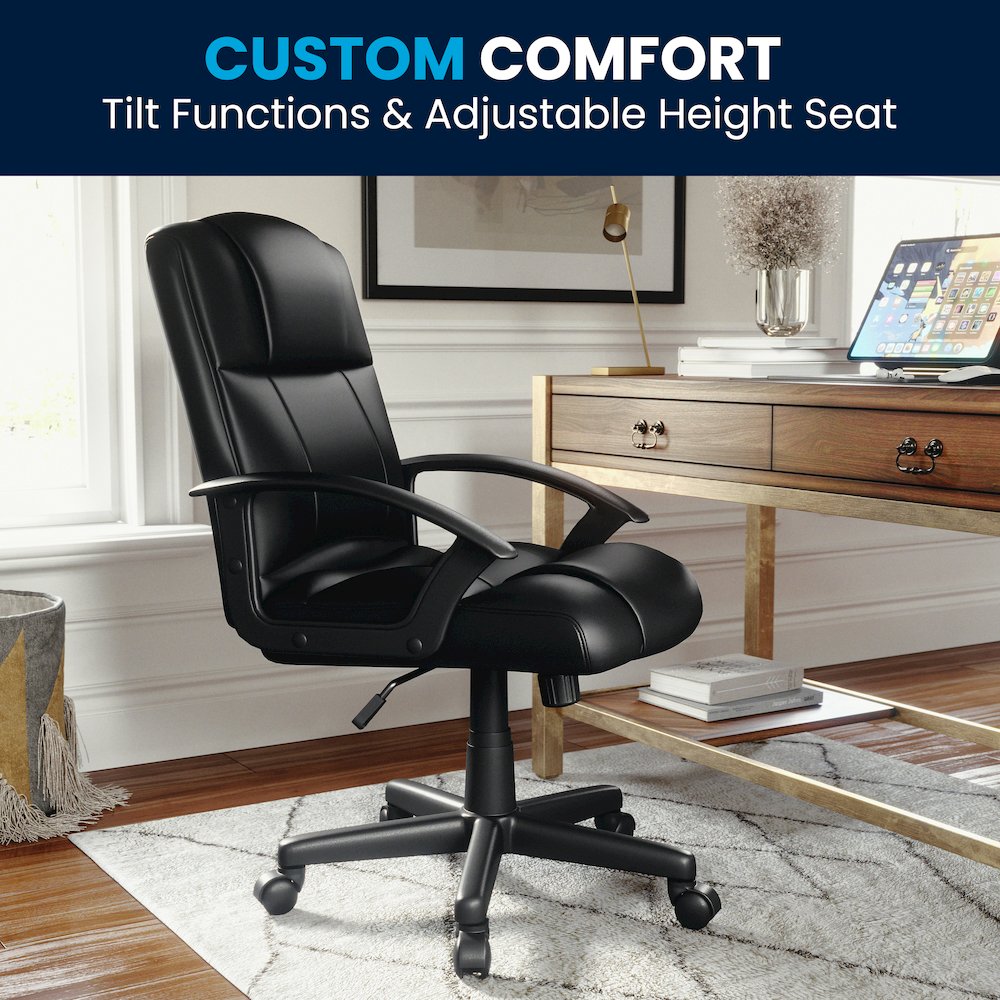 Flash Fundamentals Mid-Back Black LeatherSoft-Padded Task Office Chair with Arms