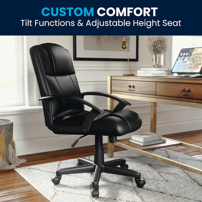 Flash Fundamentals Mid-Back Black LeatherSoft-Padded Task Office Chair with Arms