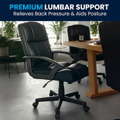 Flash Fundamentals Mid-Back Black LeatherSoft-Padded Task Office Chair with Arms