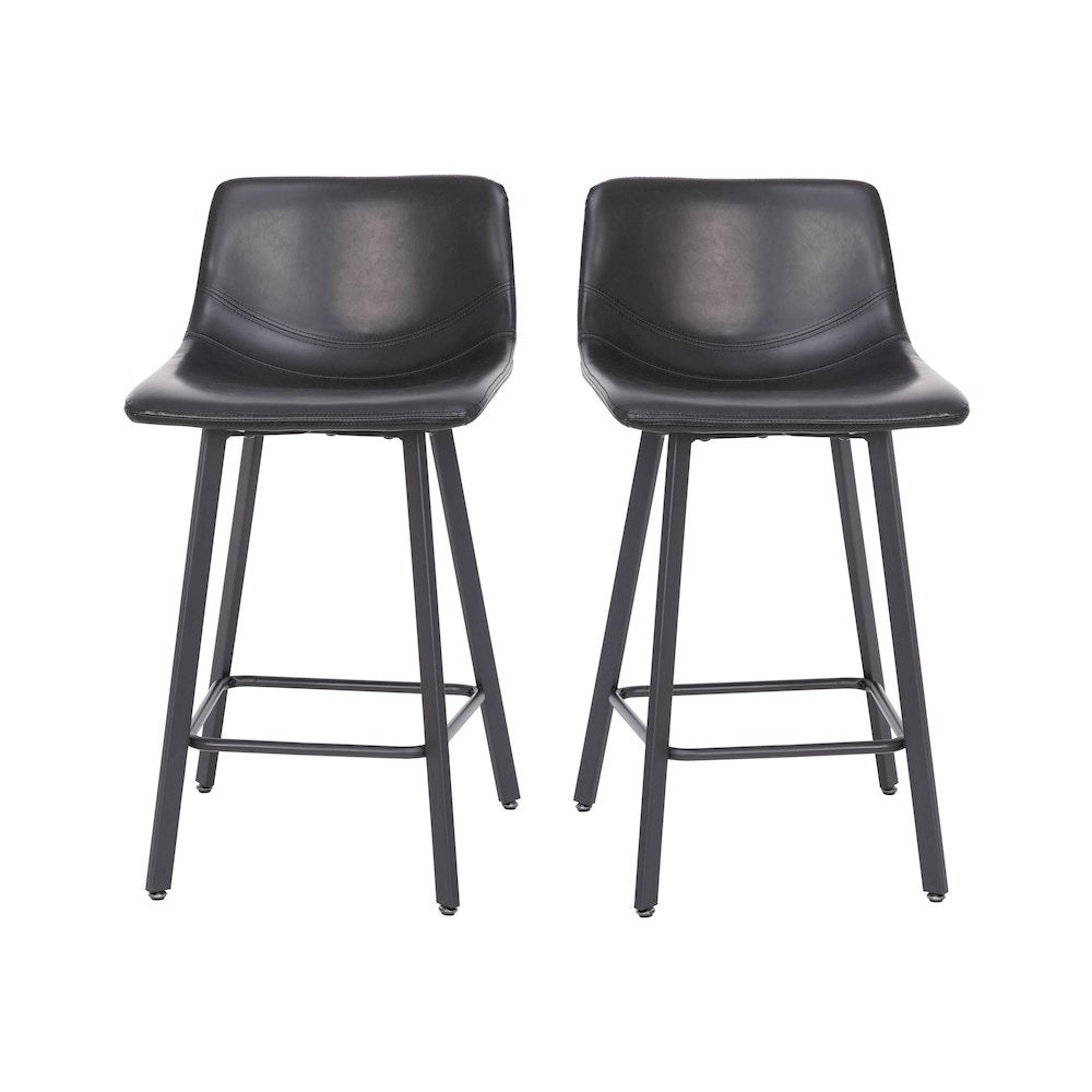 Armless 24 Inch Counter Height Stools with Footrests in Black, Set of 2
