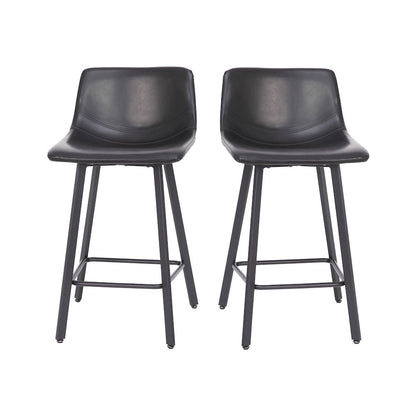 Armless 24 Inch Counter Height Stools with Footrests in Black, Set of 2