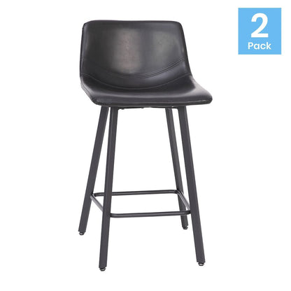 Armless 24 Inch Counter Height Stools with Footrests in Black, Set of 2