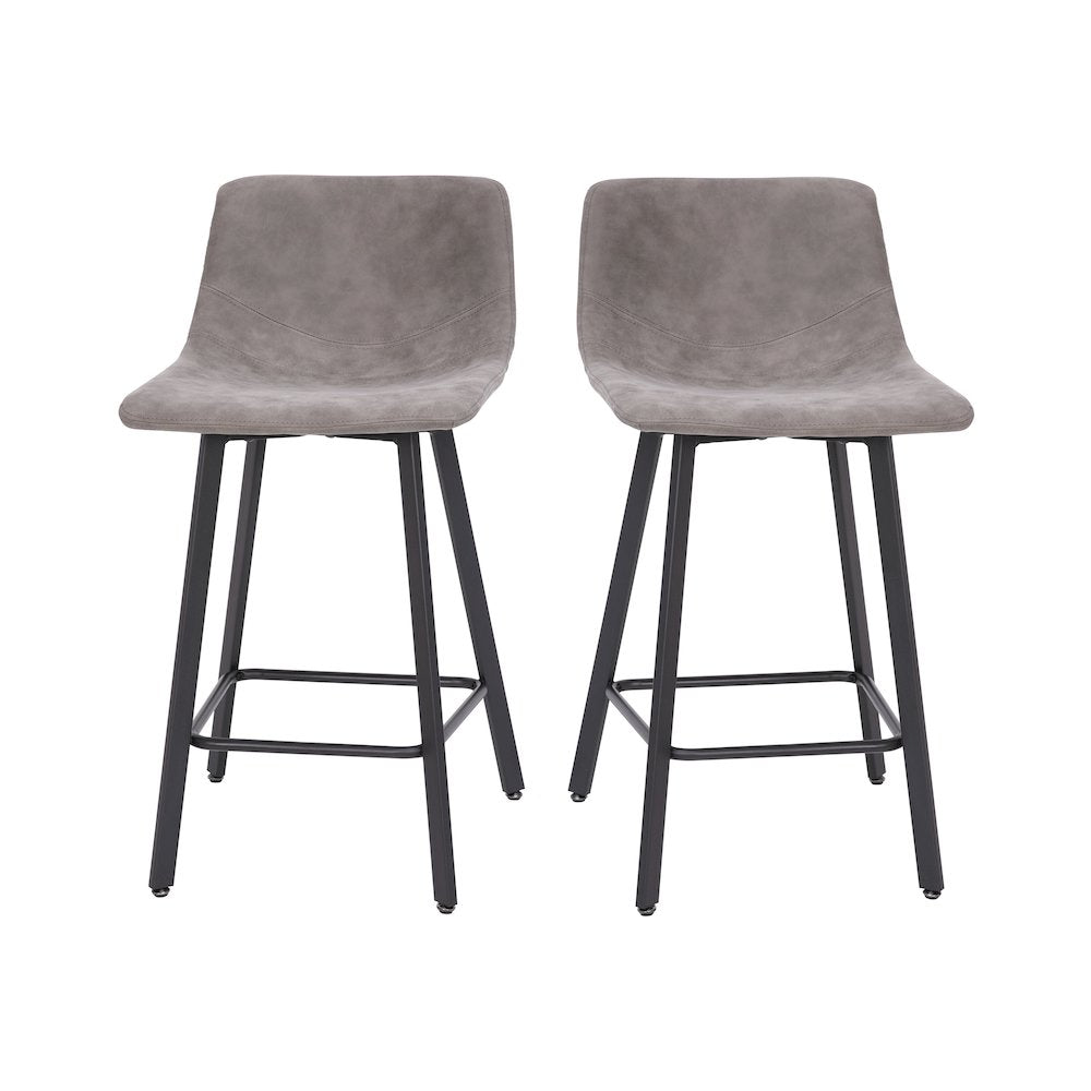 Armless 24 Inch Counter Height Stools with Footrests in Gray, Set of 2
