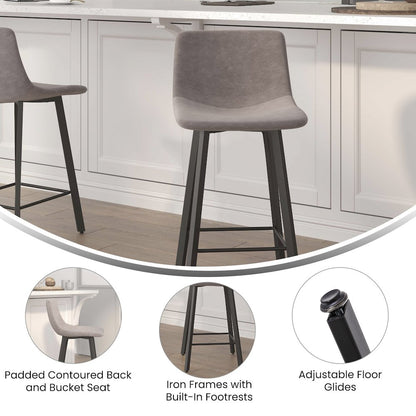 Armless 24 Inch Counter Height Stools with Footrests in Gray, Set of 2