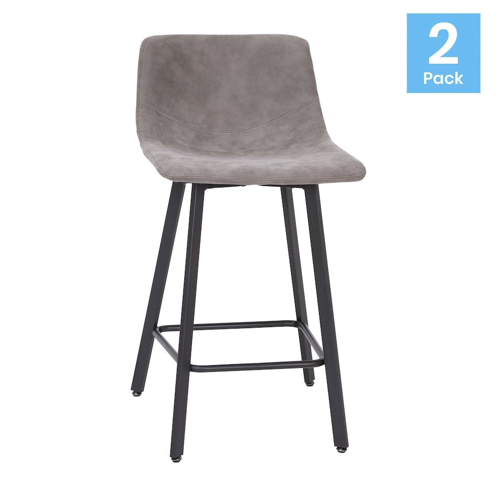 Armless 24 Inch Counter Height Stools with Footrests in Gray, Set of 2