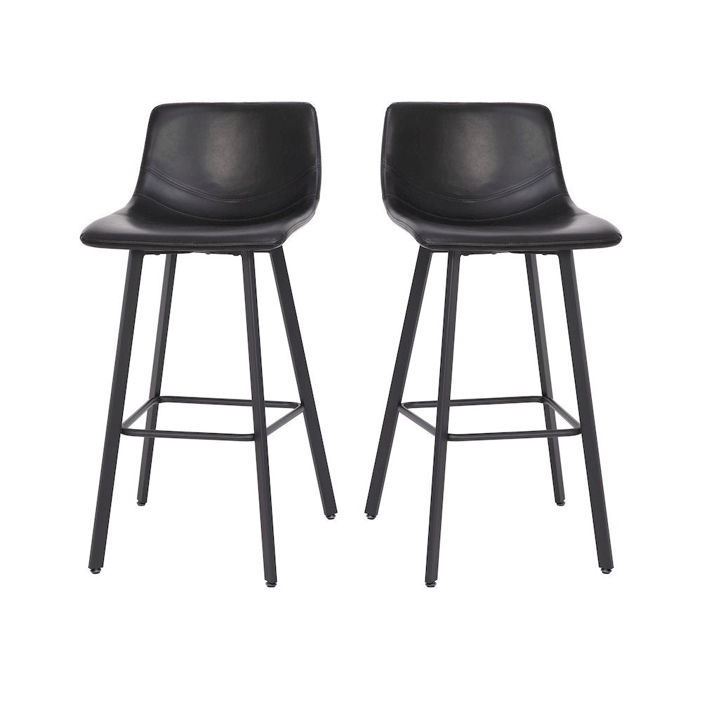 Armless 30 Inch Bar Height Barstools with Footrests in Black, Set of 2