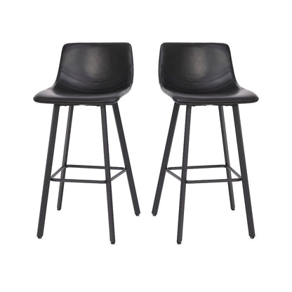 Armless 30 Inch Bar Height Barstools with Footrests in Black, Set of 2
