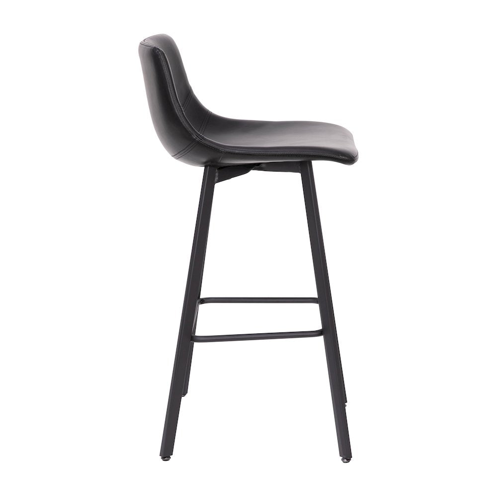 Armless 30 Inch Bar Height Barstools with Footrests in Black, Set of 2