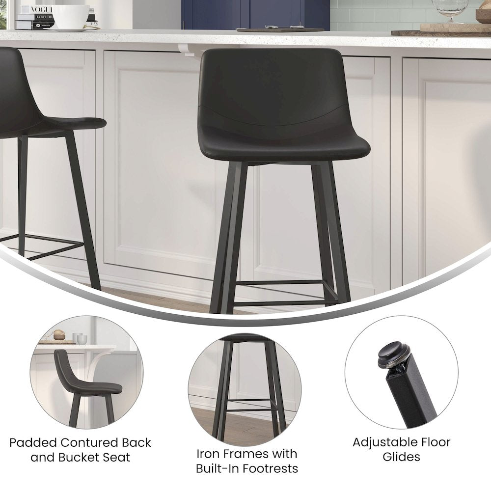 Armless 30 Inch Bar Height Barstools with Footrests in Black, Set of 2