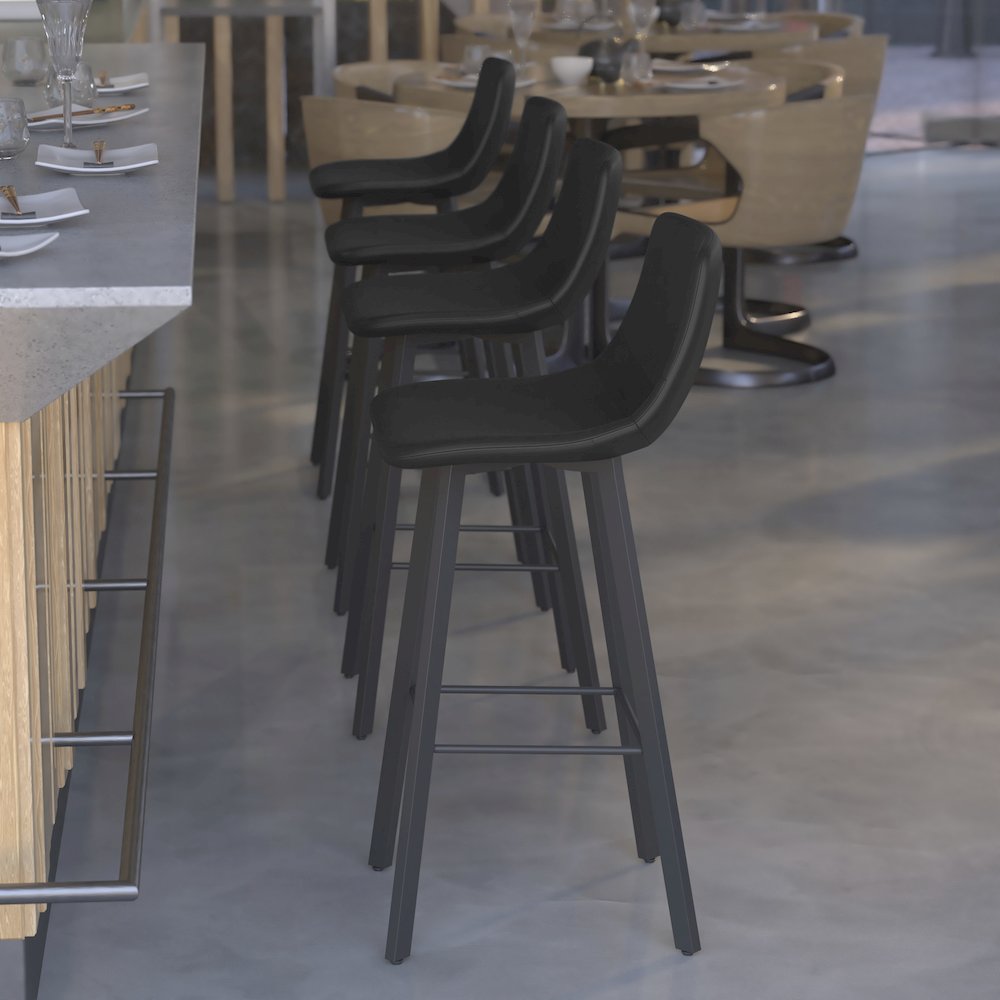 Armless 30 Inch Bar Height Barstools with Footrests in Black, Set of 2