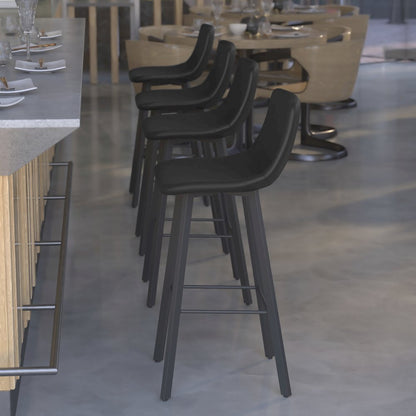 Armless 30 Inch Bar Height Barstools with Footrests in Black, Set of 2