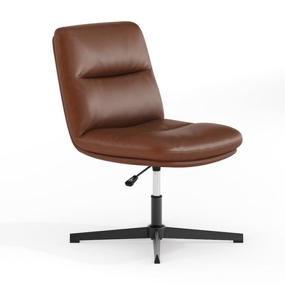 Cognac Padded LeatherSoft Armless Stationary Task Office Chair, Black Frame