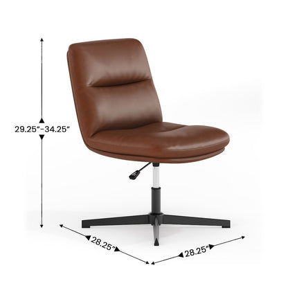 Cognac Padded LeatherSoft Armless Stationary Task Office Chair, Black Frame