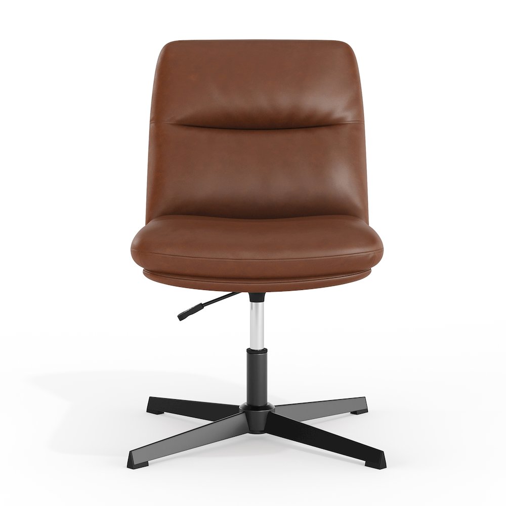 Cognac Padded LeatherSoft Armless Stationary Task Office Chair, Black Frame