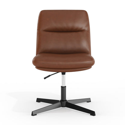 Cognac Padded LeatherSoft Armless Stationary Task Office Chair, Black Frame