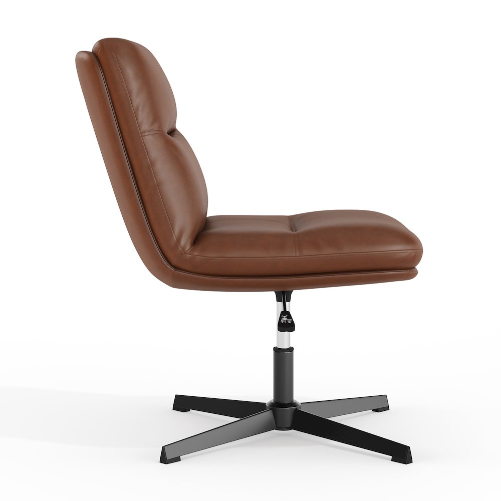 Cognac Padded LeatherSoft Armless Stationary Task Office Chair, Black Frame
