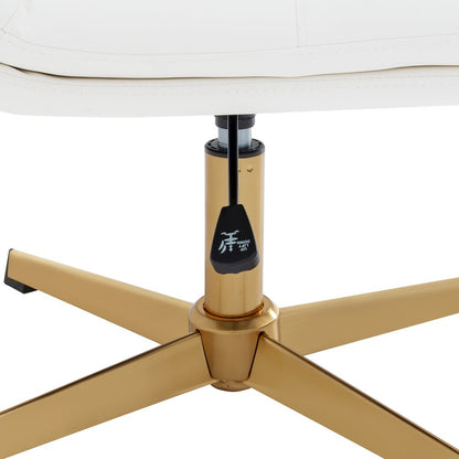 White Padded LeatherSoft Armless Stationary Task Office Chair, Gold Frame