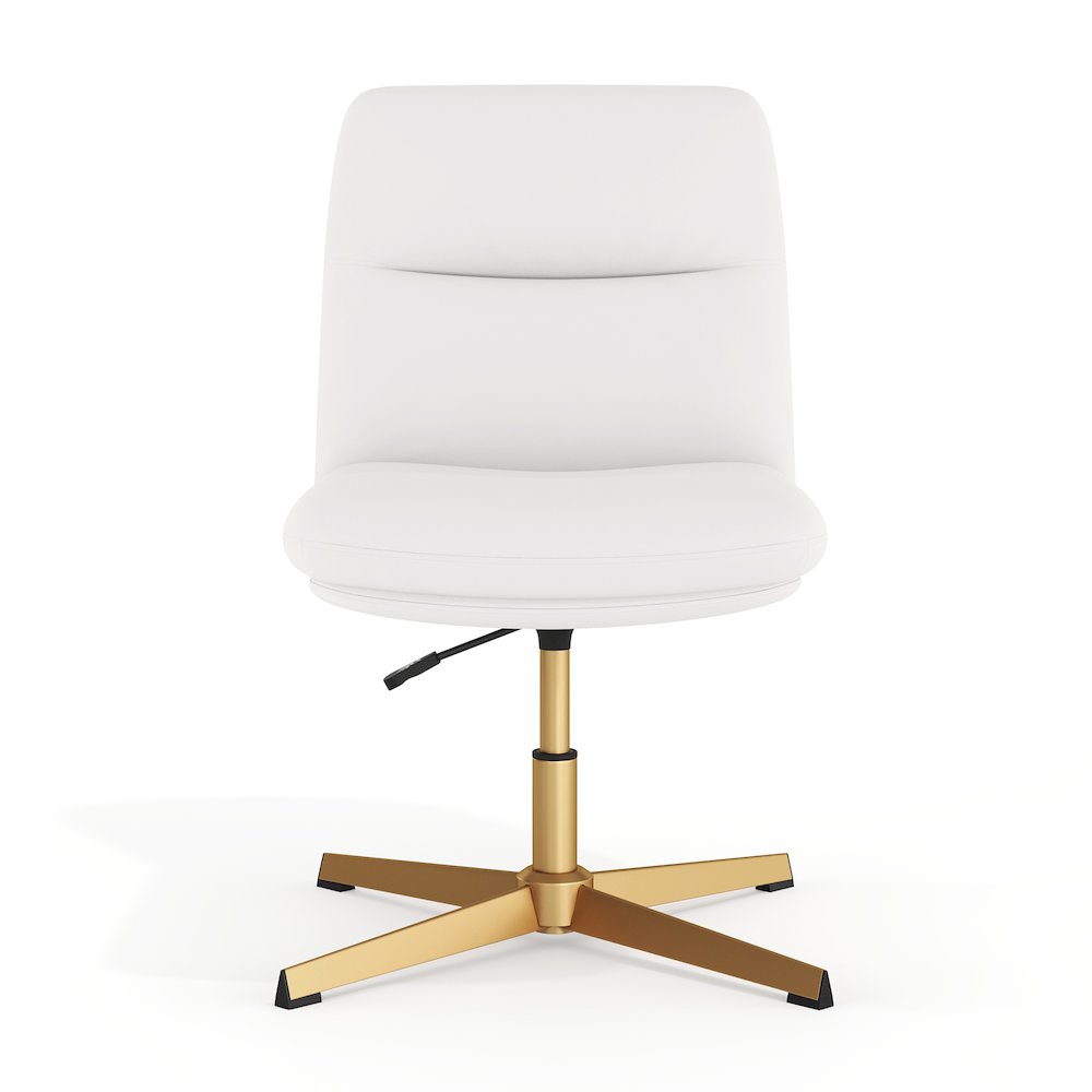 White Padded LeatherSoft Armless Stationary Task Office Chair, Gold Frame