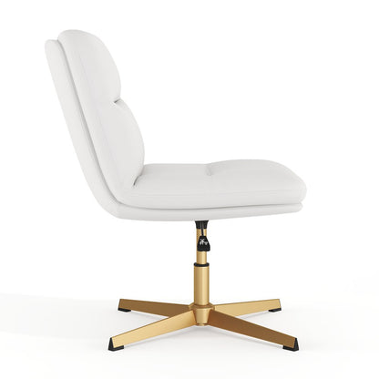 White Padded LeatherSoft Armless Stationary Task Office Chair, Gold Frame