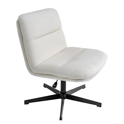 Cream Padded Faux Shearling Armless Stationary Task Office Chair, Black Frame