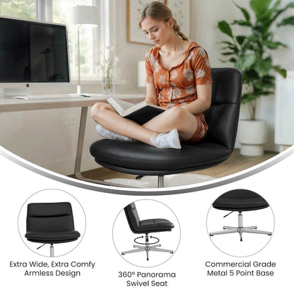 Black Padded LeatherSoft Armless Stationary Task Office Chair, Chrome Frame