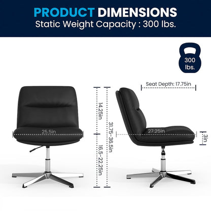 Black Padded LeatherSoft Armless Stationary Task Office Chair, Chrome Frame