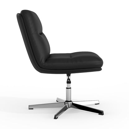 Black Padded LeatherSoft Armless Stationary Task Office Chair, Chrome Frame