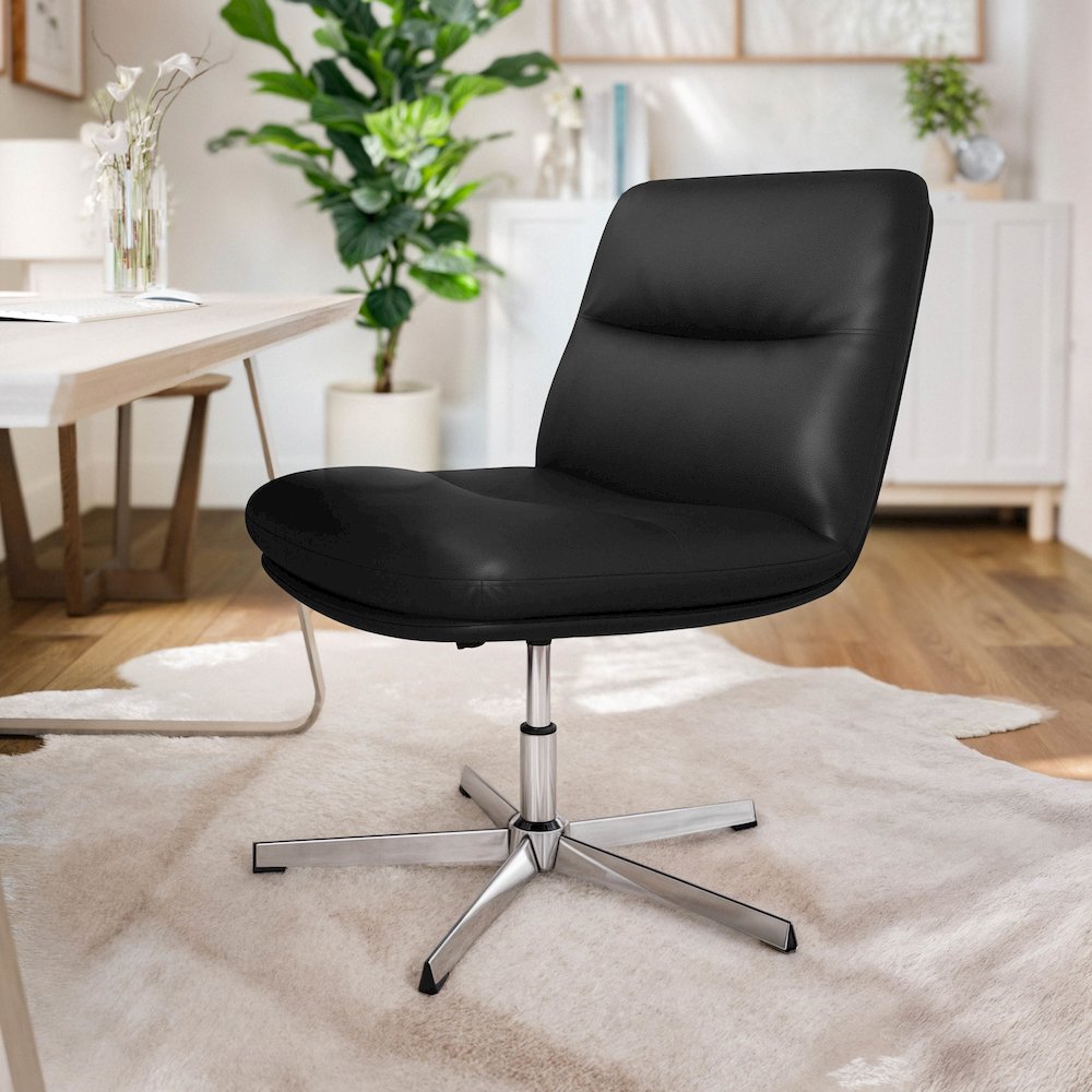 Black Padded LeatherSoft Armless Stationary Task Office Chair, Chrome Frame