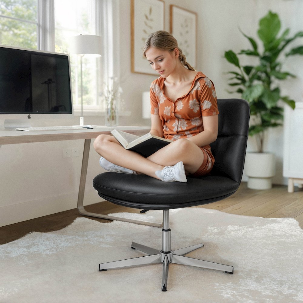 Black Padded LeatherSoft Armless Stationary Task Office Chair, Chrome Frame